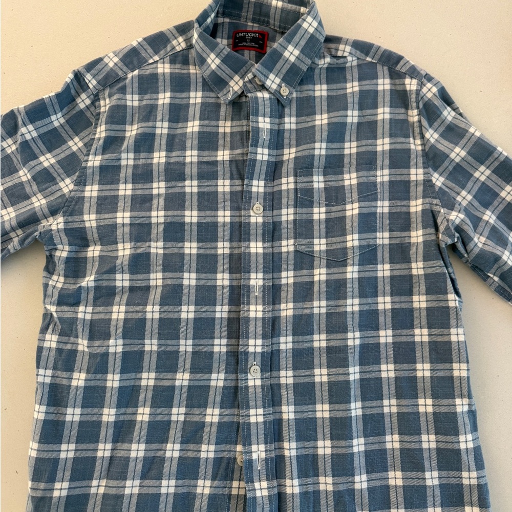 UNTUCKit Blue and White Plaid Button-Down Shirt